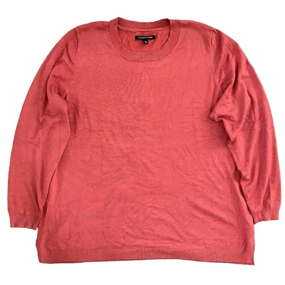 41 HAWTHORN Crew Neck Pullover Sweater Aubree Orange Sz 2X Plus Fall Side Slit